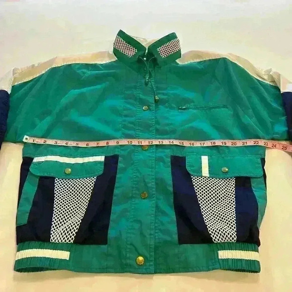 Vintage 80's Wind Breaker Teal White Navy Nautical Miami Vice Sz Med‎ - Picture 6 of 9